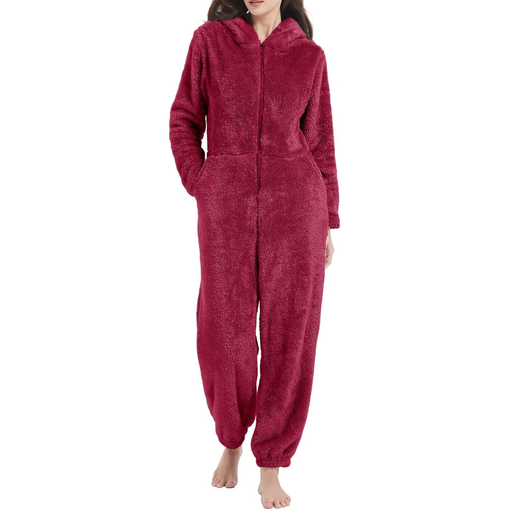 3480 Onesie Pajamas Fleece Hooded Comfy One Piece Romper Fuzzy Sleepwear